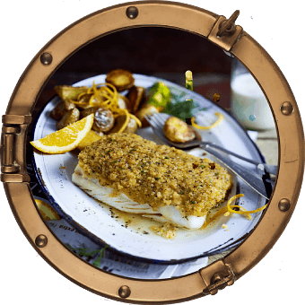 Schlemmer-Filet à la Bordelaise mit Orangen-Karamell-Kartoffeln und Dillschaum