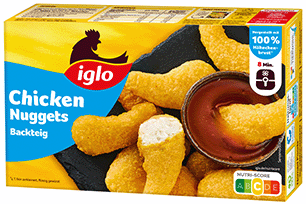 Producktverpackung iglo Chicken Nuggets Backteig