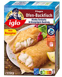 Produktverpackung iglo Filegro Ofen-Backfisch Neue Rezeptur