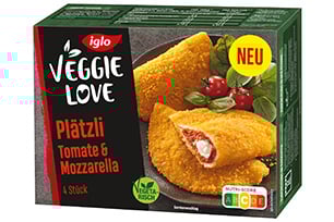 Packshot Veggie Love Plätzli Tomate & Mozzarella