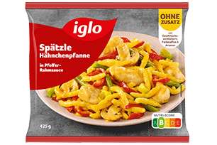 Produktverpackung iglo Spätzle Hänchenpfanne