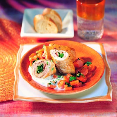 Putenröllchen mit Spinatfüllung