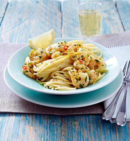 Limonen Spaghetti mit Garnelen