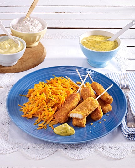Fischstäbchen Spieße mit Dips