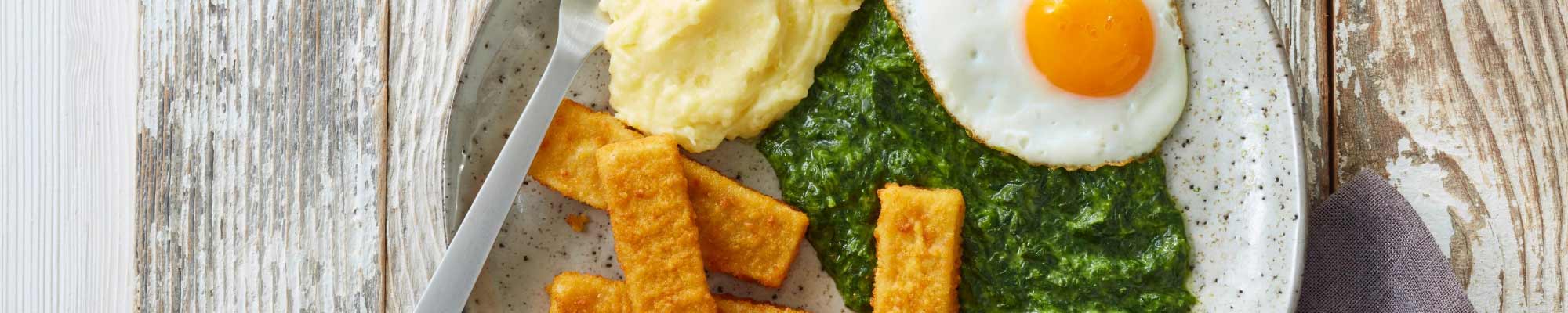 Rezept Fischstäbchen mit Spinat und Spiegelei