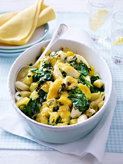 Spinat Spargelgratin mit Gorgonzola