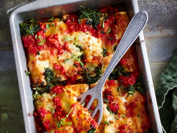 Cannelloni mit Grünkohl und Mozzarella in Tomatensoße