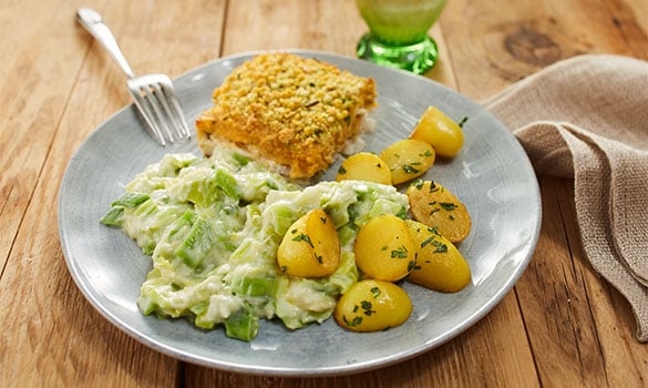 1.	Porree in Rahm mit iglo Schlemmer-Filet und Butterkartoffeln