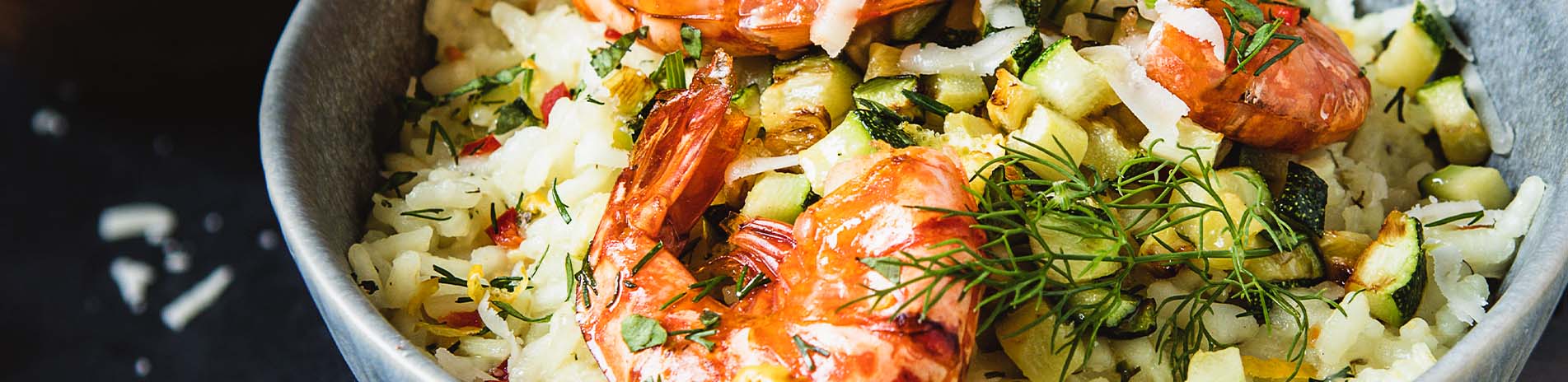 Garnelen auf Kräuterrisotto