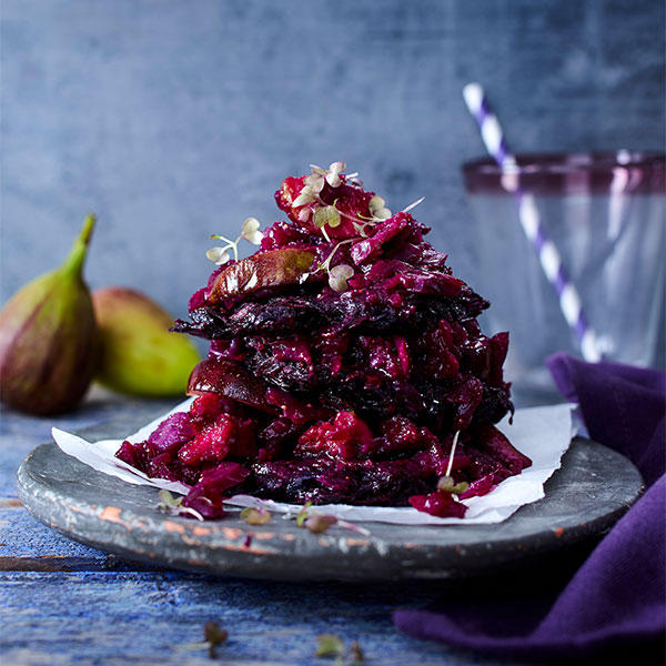 Lila Kartoffelrösti mit Feigenkompott