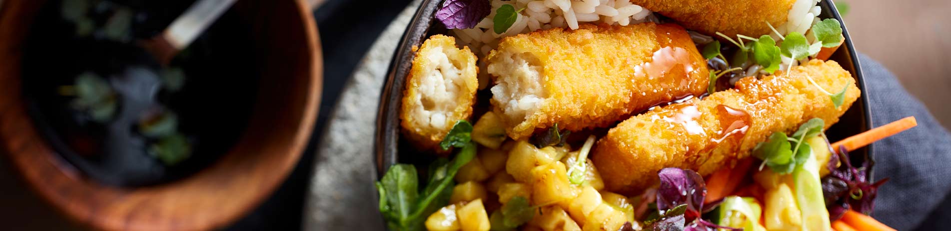 Schnelle „Fischstäbchen“-Teriyaki-Bowl