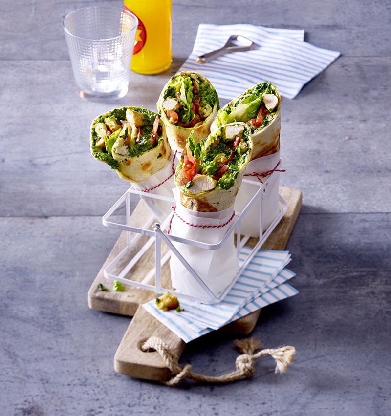 curry spinat wraps mit haehnchen