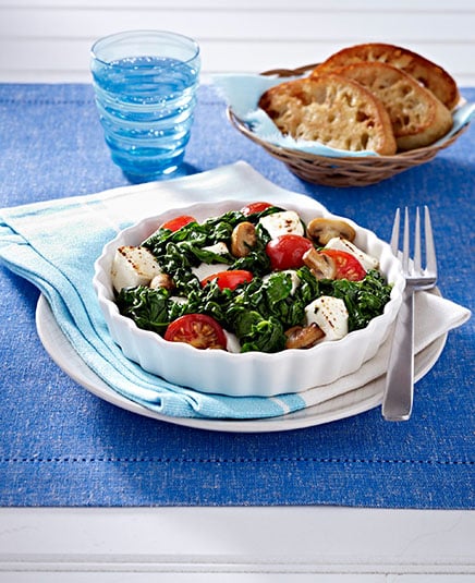 kleines spinat schafskaese gratin mit ciabatta